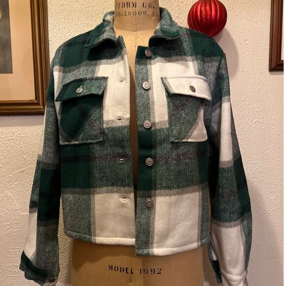 JK Sue Jones Fleece Fuzzy Lined Plaid Flannel Cropped Jacket NWT Size S - Picture 4 of 13